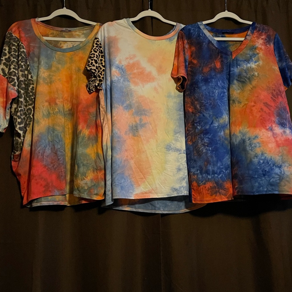 3 boutique tie dye t-shirt & leopard tops xxl 2xl